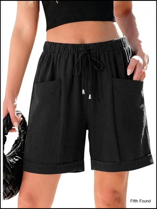Pants - Women's 5" Inseam Bermuda Shorts with Pockets Lightweight Linen Blend